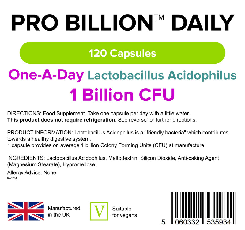 Lindens Pro Billion Daily 120 Pack - Acidophilus Lactobacillus Capsules - 1 Billion CFU - Friendly Bacteria to Support Digestive Health - Suitable for Vegans - Made in the UK and Letterbox Friendly - BeesActive Australia