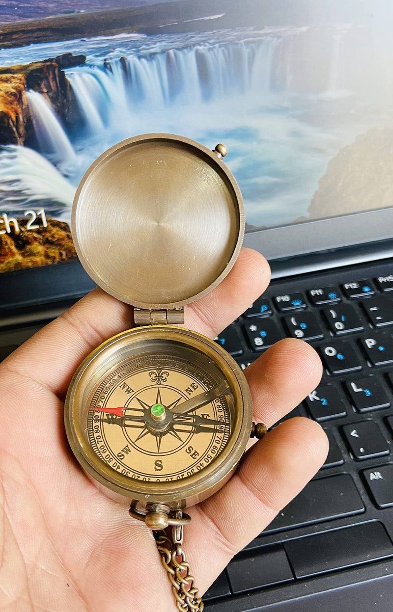 2" Brass [BeStrong ] Engraved Pocket Compass with Case, Brass Nautical Navigational Tool Uses for Traveling, Hiking, Tracking, Showpiece As Home Decor Item Sold by A&U Enterorises - BeesActive Australia