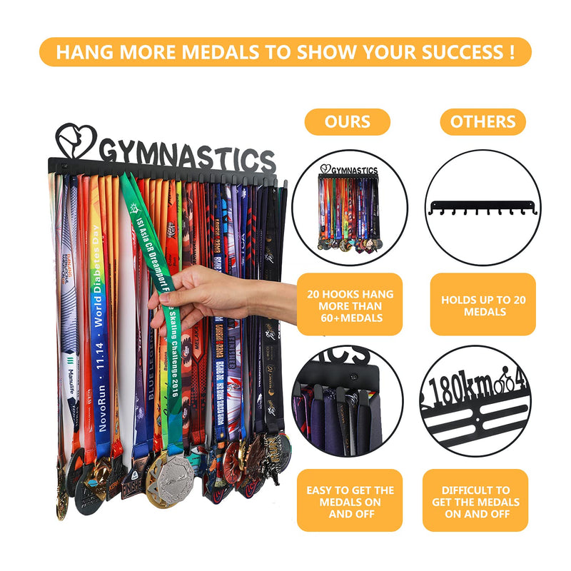 Goutoports Gymnastics Medal Holder Display Hanger Rack Frame for Sport Race Runner - Gymnastics for Girl - Sturdy Black Steel Metal Over 60 Medals Easy to Install - BeesActive Australia