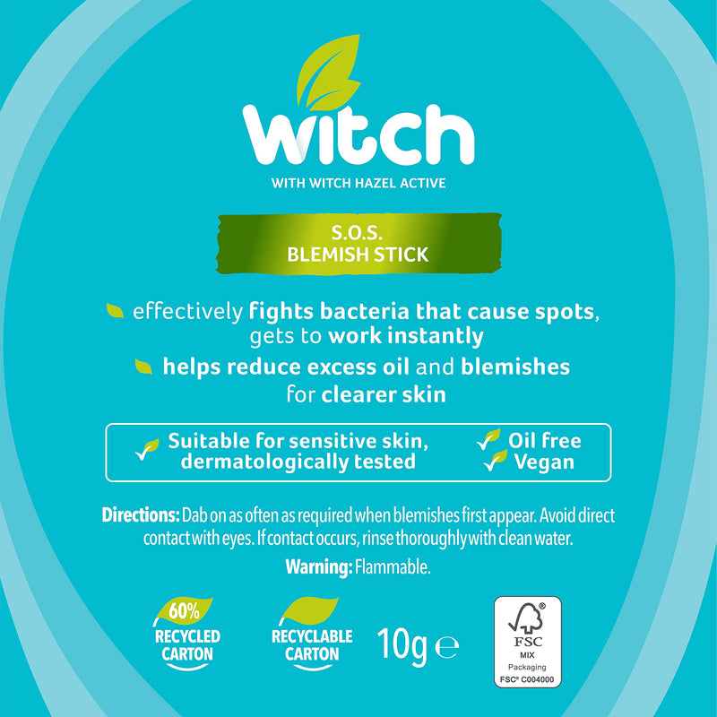 Witch SOS Blemish Stick 10g x 6 pack, fights bacteria, works instantly, reduces excess oil and blemishes, Blue SOS Blemish Stick 6 pack - BeesActive Australia