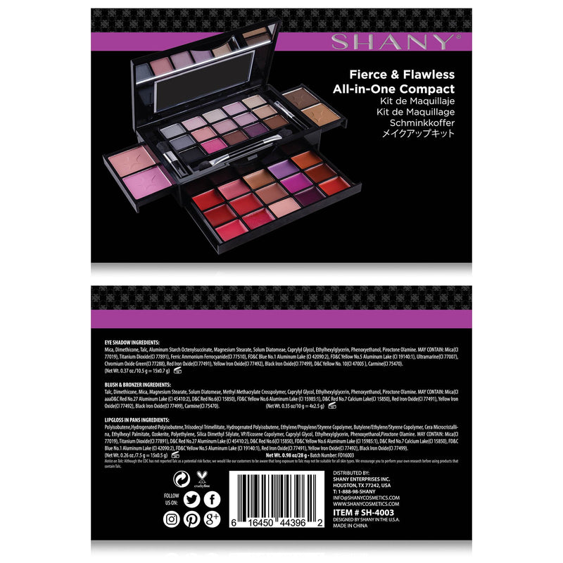 SHANY Fierce & Flawless All-in-One Makeup Set Compact with Mirror, 15 Eye Shadows, 2 Bronzers, 2 Blushes and 15 Lip/Eye Glosses - Applicators Included - BeesActive Australia