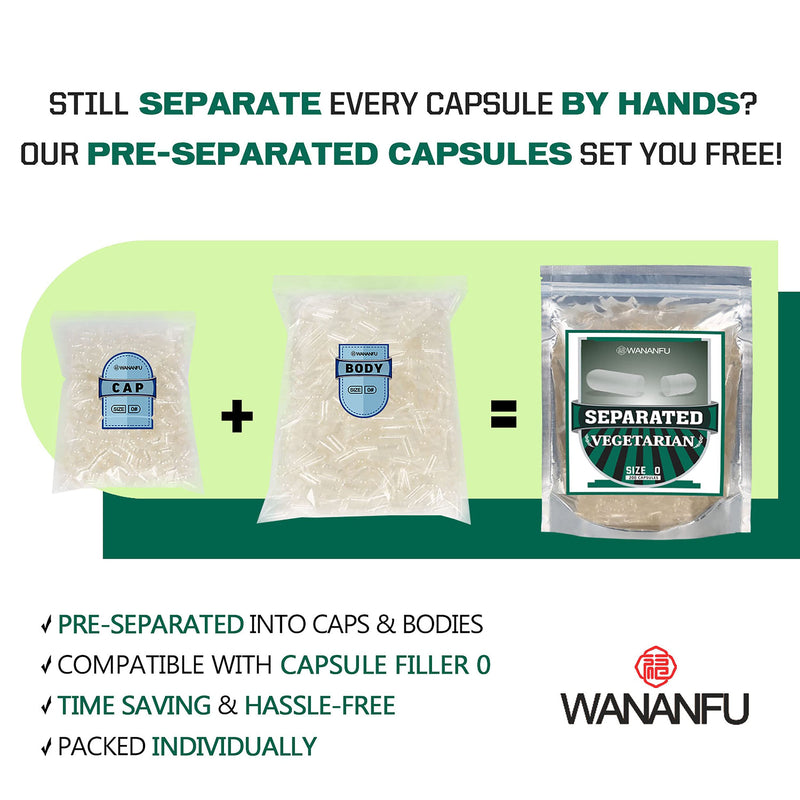 WANANFU Separated Empty Capsules Size 0 Vegetarian (200 Count), Compatible with Capsule Filling Machine 0 200 Count (Pack of 1) - BeesActive Australia