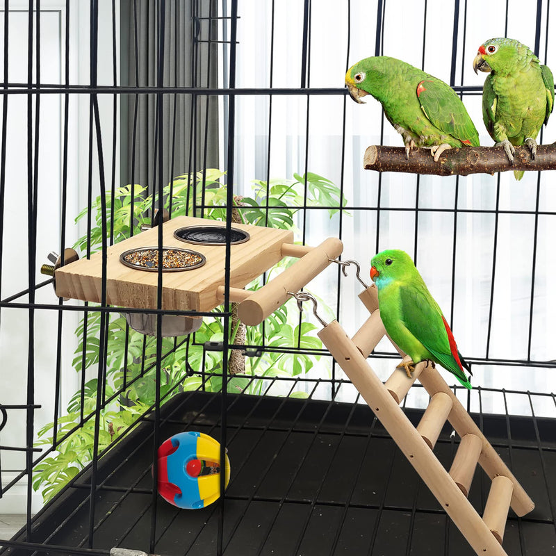Tfwadmx Bird Food Stainless Steel Cups Wooden Perch Stand Hanging Feeder Bowls Feeding and Watering Supplies for Parakeets Conures Cockatiels Budgie Parrot - BeesActive Australia
