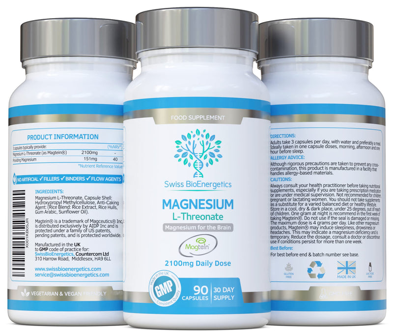 Magnesium L-Threonate 2100mg Daily Dose � 30 day supply - providing 151mg of active elemental Magnesium from Magtein - Easily Absorbable - Highly Bioavailable � No Artificial fillers - UK Manufactured - BeesActive Australia