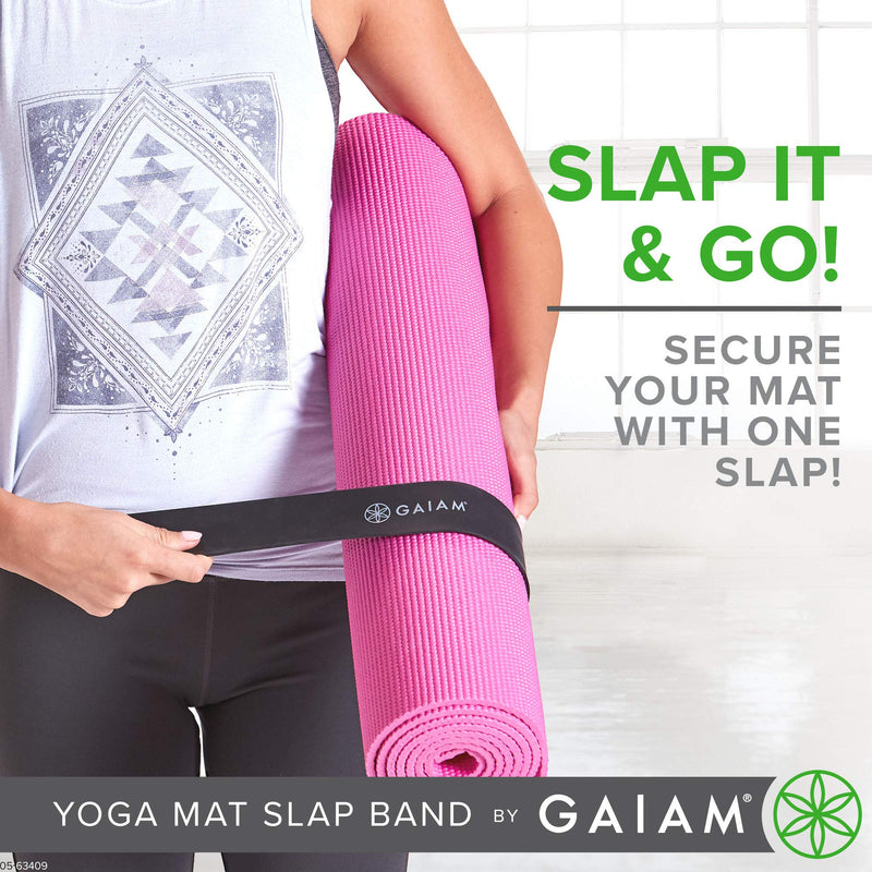 Gaiam Yoga Mat Strap Slap Band - Keeps Your Mat Tightly Rolled and Secure, Fits Most Size Mats (20"L x 1.5"W), Black - BeesActive Australia
