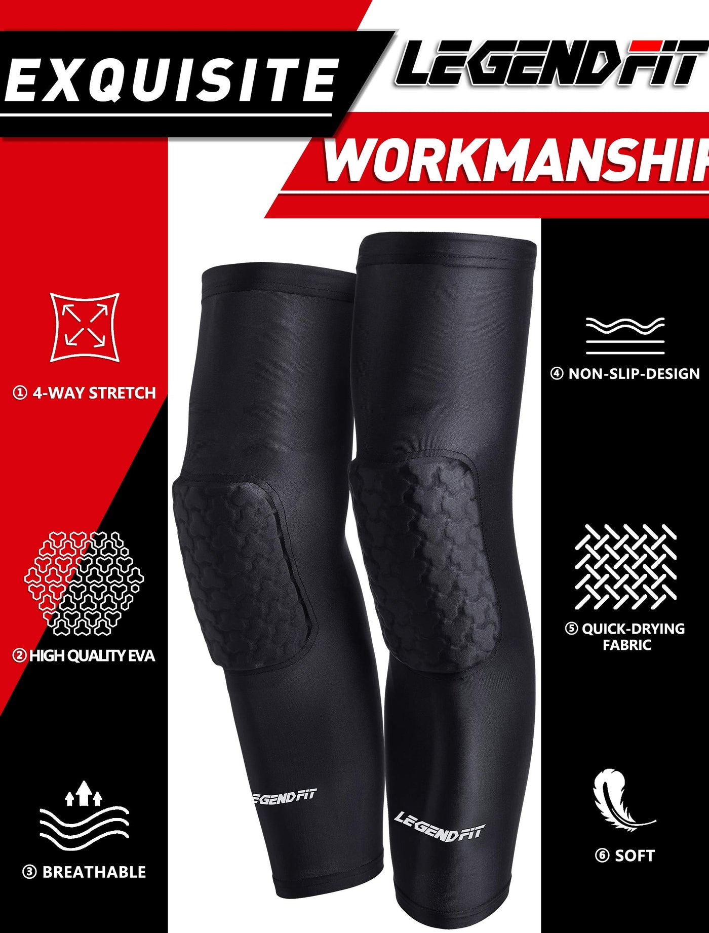 Legendfit Youth Boys Basketball Knee Pads Compression Pants 3/4