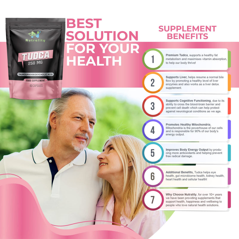 Nutrality Tudca Supplement 250mg - 60-Day Supply Tudca Bile Salts for Liver Cleanse Detox and Repair - Brain Health, Mitochondria Support, Gut Microbiome Booster - Suitable for Vegans & Vegetarians - BeesActive Australia