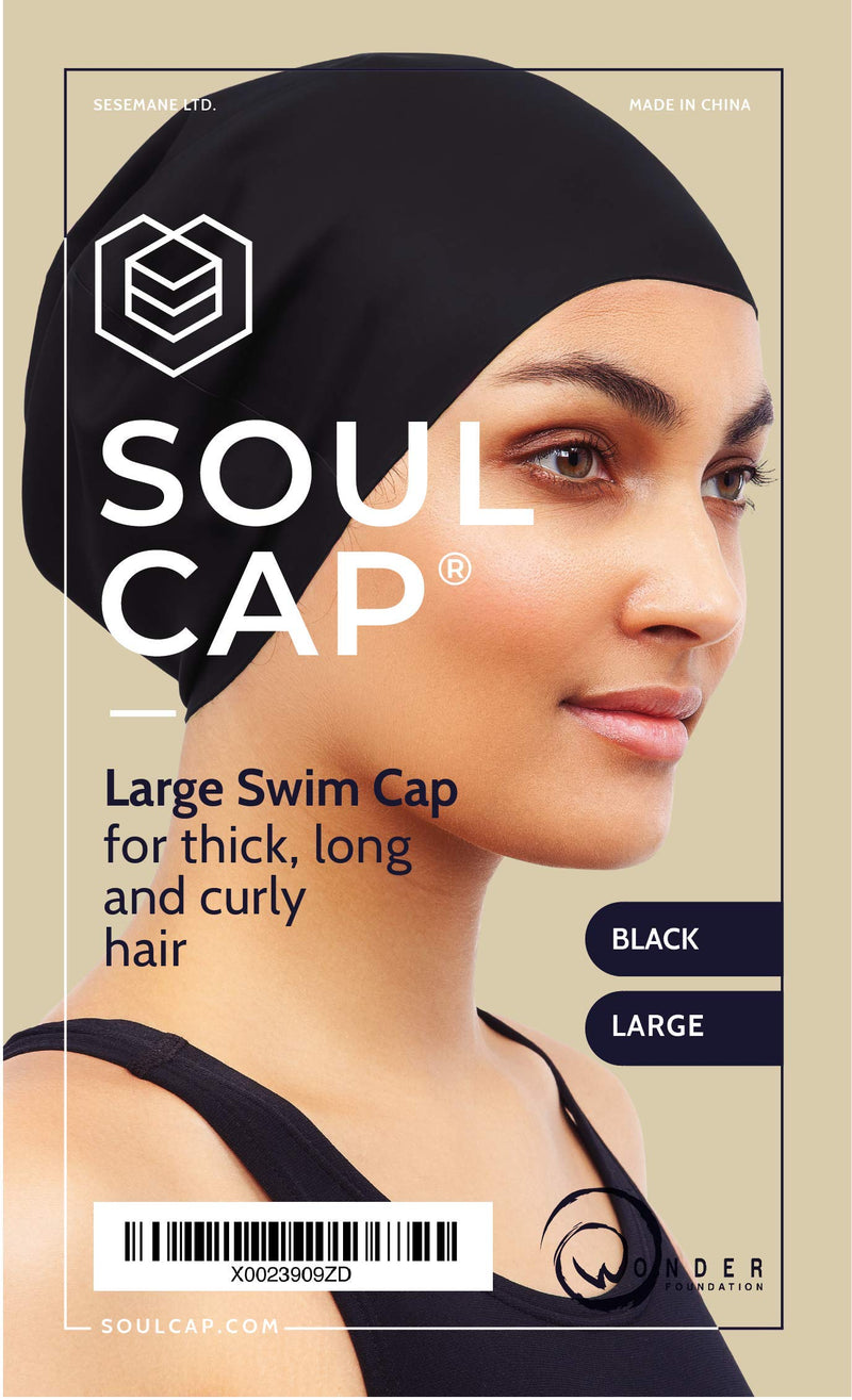 [AUSTRALIA] - SOUL CAP – Large Swimming Cap for Long Hair - Designed for Long, Thick and Curly Hair - Adults, Kids and Children - Women & Men - Premium Silicone Black 