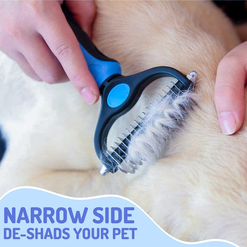 Hikster Undercoat Rake for Dogs & Cats with Pet Comb, Pet Grooming Brush, Double-Sided Dog Deshedding Tool Removes Knot & Tangled Hair, Dematting Comb for Dogs with Dog Comb for Grooming (Set, Blue) - BeesActive Australia
