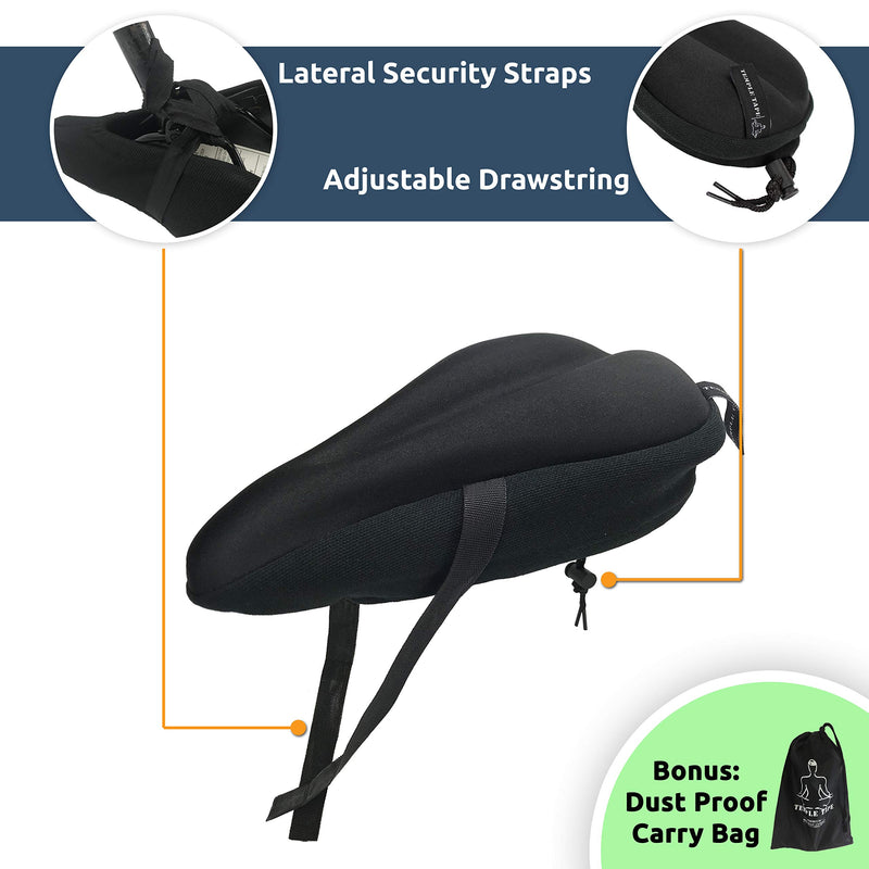 Temple Tape Ultra Gel Bike Seat Cushion - Extra Soft Bicycle Saddle Cover for Spin, Exercise Stationary Bikes and Outdoor Biking - Premium Accessories for Comfort While Cycling "Premium Elite Series" - BeesActive Australia
