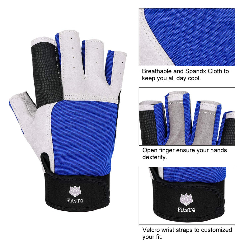 [AUSTRALIA] - FitsT4 Sailing Gloves 3/4 Finger and Grip Great for Sailing, Yachting, Paddling, Kayaking, Fishing, Dinghying Water Sports for Men and Women blue Medium 