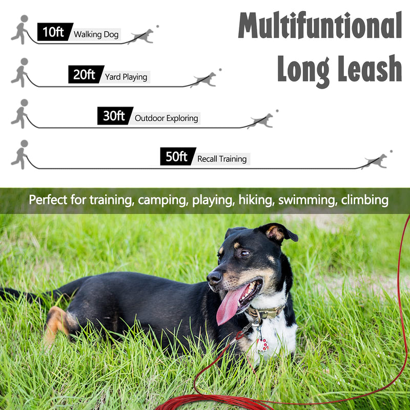 Long Dog Leash Chew Proof, Tie Out Cable for Dogs Heavy Duty 10/20/30/50 ft with Carabiner, Dog Leads for Yard for Medium Large Dogs, Durable Dog Long Leashes with Padded Handle for Training Walking Red 30FT - BeesActive Australia