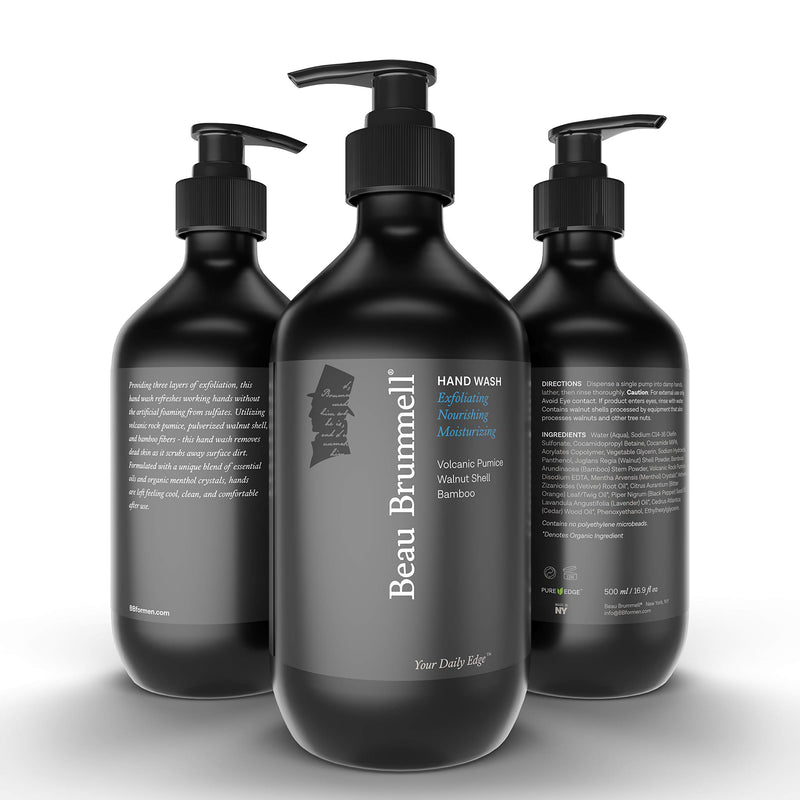 Exfoliating Hand Wash by Beau Brummell | A Luxury Sulfate-Free Liquid Hand Soap With Gentle Scrubbing Power from Volcanic Pumice, Walnut Shell, and Bamboo Fibers | Large 16.9 OZ Bottle | Made in USA - BeesActive Australia