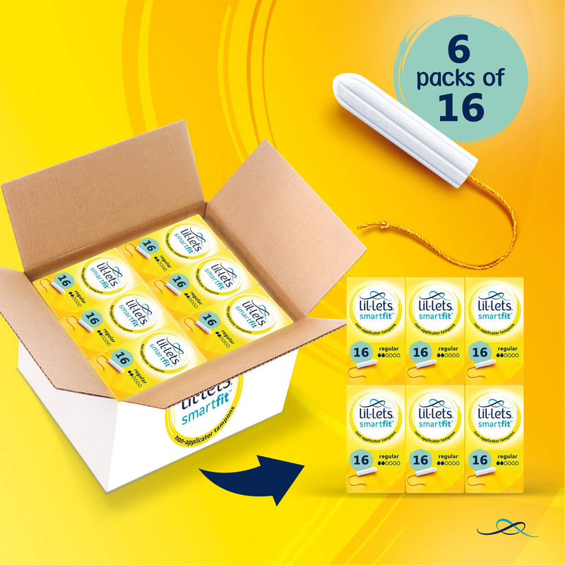 Lil-Lets Non-Applicator Regular Tampons X 96 | 6 Packs of 16 | Light to Medium Flow Single - BeesActive Australia
