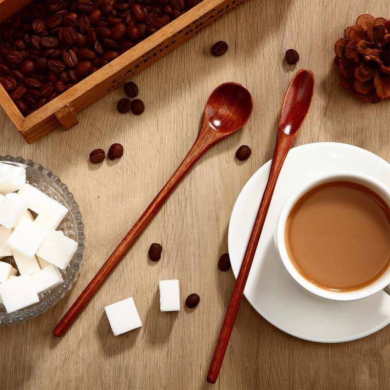 Wooden Coffee Spoons Long Handle Small Wooden Stir Spoon Korean Rice Spoons Wooden Teaspoon Handmade Wood Mixing Spoon for Kitchen Stirring (kusunoki, 6 Pieces) - BeesActive Australia