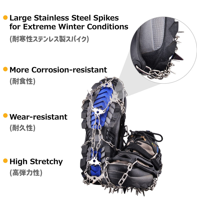 Azarxis Crampons Ice Traction Cleats, Ice Snow Grips for Boots and Shoes, Anti Slip 19 24 Stainless Steel Spikes, Safe Protect for Women Men Walking, Jogging, Climbing or Hiking Black - 24 Spikes Large - BeesActive Australia