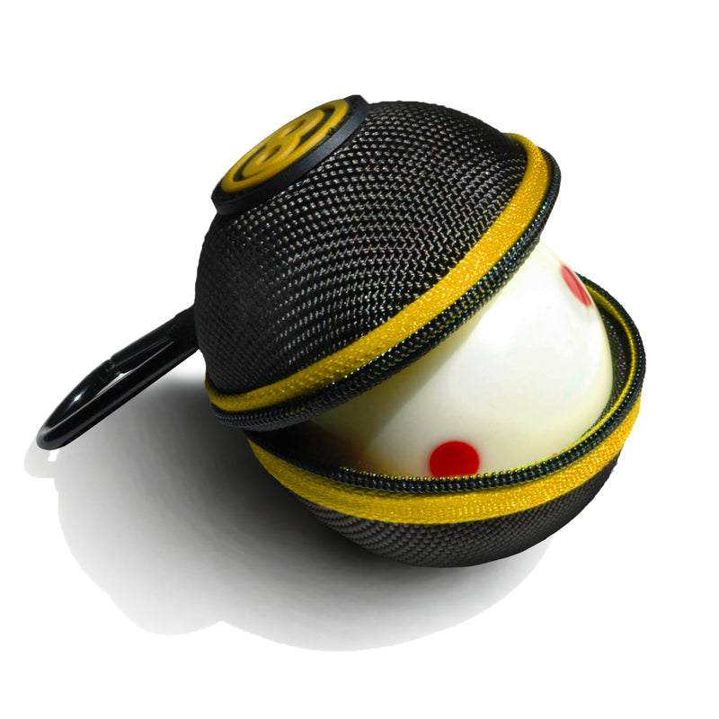 [AUSTRALIA] - Ballsak Sport - Yellow/Black - Clip-on Cue Ball Case, Cue Ball Bag for Attaching Cue Balls, Pool Balls, Billiard Balls, Training Balls to Your Cue Stick Bag Extra Strong Strap Design! 