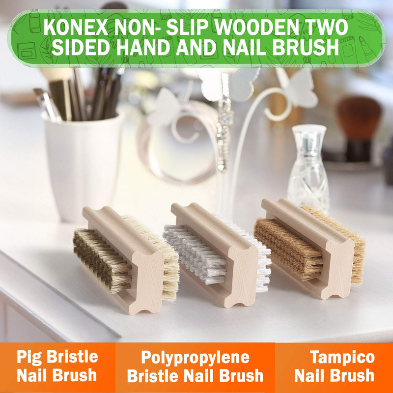 Konex Non-Slip Wooden Two-sided Hand and Nail Brush with Pig Bristle - BeesActive Australia