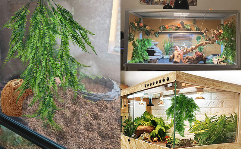 Woyrise 2Pack Reptile 31 inches Plants Bearded Dragon Tank Accessories Hanging Plastic Terrarium Plants with Suction Cup for Lizards,Geckos,Snake,Hermit Crab Tank Habitat Decor(Green Fern) 2 Pack Green Fern - BeesActive Australia