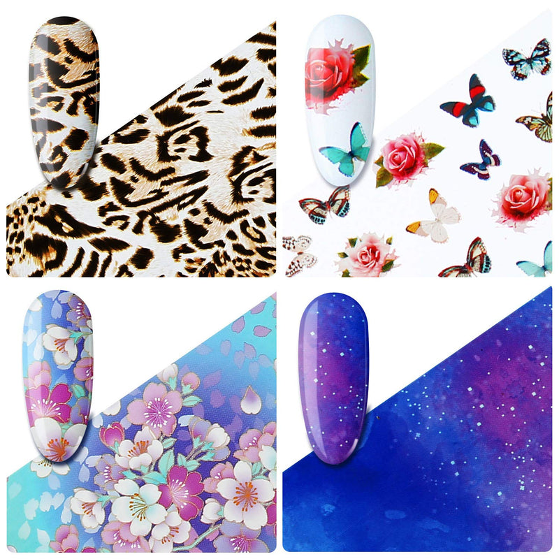 300 Sheets Nail Art Foil Transfer Sticker Set Laser Flower Nail Polish Foil Adhesive Decals Butterfly Flower Pattern Stickers for Women Girls DIY Nail Art Decoration (Classic Styles) Classic Styles - BeesActive Australia