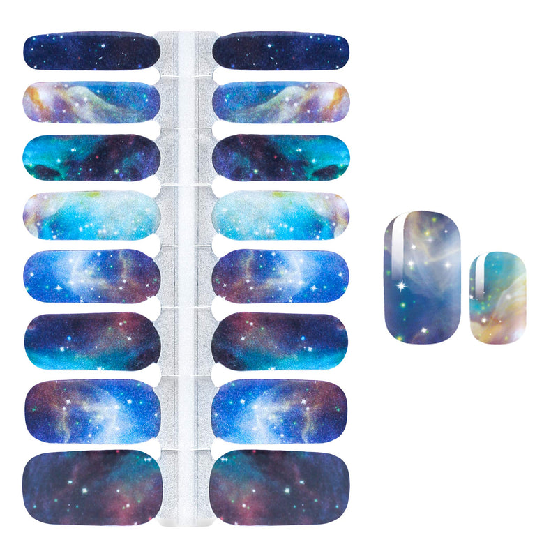 WOKOTO 5 Sheets Adhesive Nail Art Polish Stickers Tips With 1Pc Nail File Starry Sky Nail Wraps Decals Strips Set Manicure Accessories KIT2 - BeesActive Australia