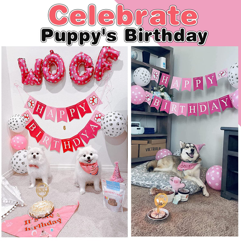 Dog Birthday Party Supplies - Dog Girl Birthday Bandanas Set with Dog Birthday Hat, Scarf, Birthday Banner, Balloons and Bowtie. Puppy Dog Pals Birthday Party Decorations.… A-pink - BeesActive Australia
