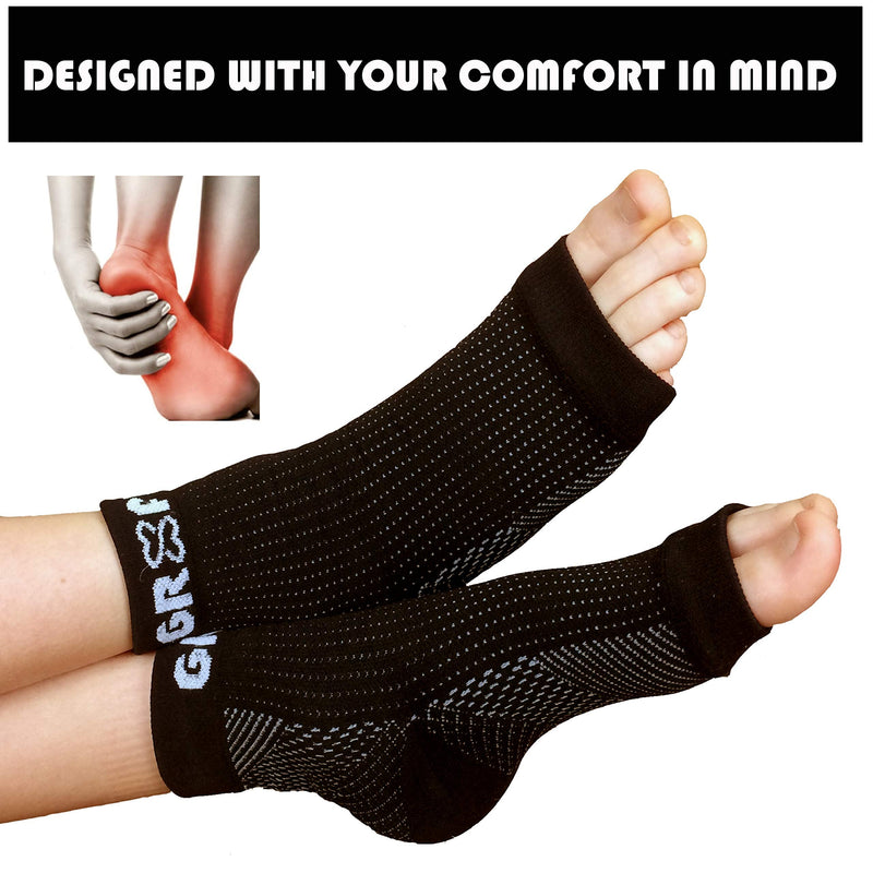 gr8ful® Plantar Fasciitis Socks | Support Sleeves with 24/7 Compression & Treatment for Foot Arch, Heel, Fascia & Achilles Tendonitis, Men/Women, Pain Relief Night Splint Sock | Black 1 Pair L/XL L/XL (1 Pair) - BeesActive Australia
