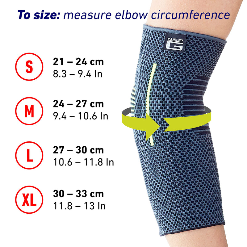 Neo G Elbow Support for Tennis, Golf, Sports, Tendonitis, Joint Pain Relief - Tennis Elbow Support - Golfers Elbow Brace Arm Support - Multi Zone Elbow Compression Sleeve - Breathable, Lightweight – M Medium: 24 – 27 CM/9.4 – 10.6 IN - BeesActive Australia
