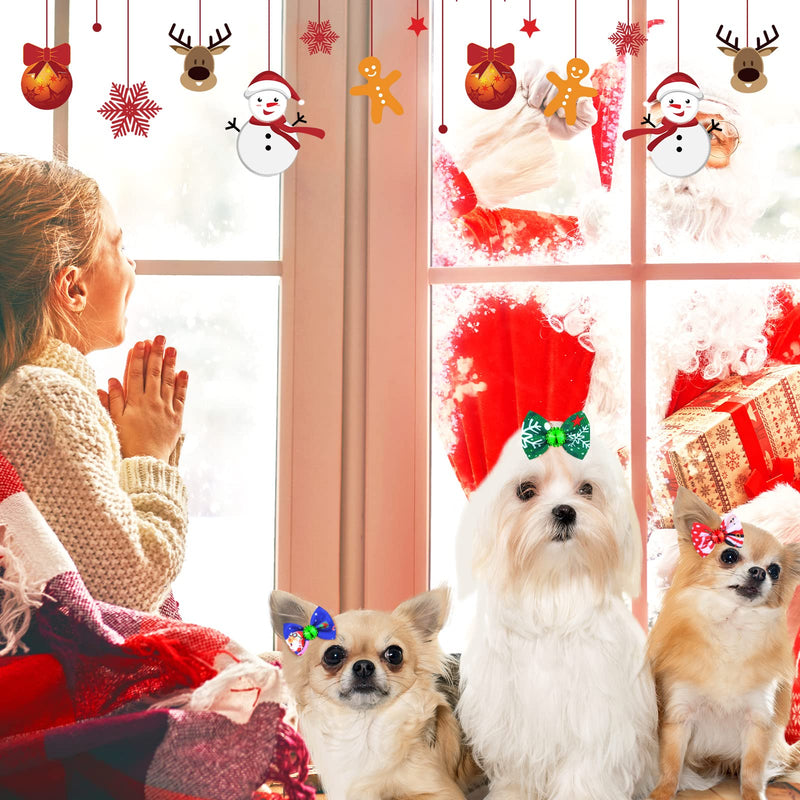 160 Pcs Christmas Dog Hair Bows Christmas Dog Topknot Bows with Rubber Bands Rhinestone Dog Grooming Bows with Santa Snowman Puppy Hair Bows Ties Dog Hair Accessories Bowknot Santa Snowman Style - BeesActive Australia