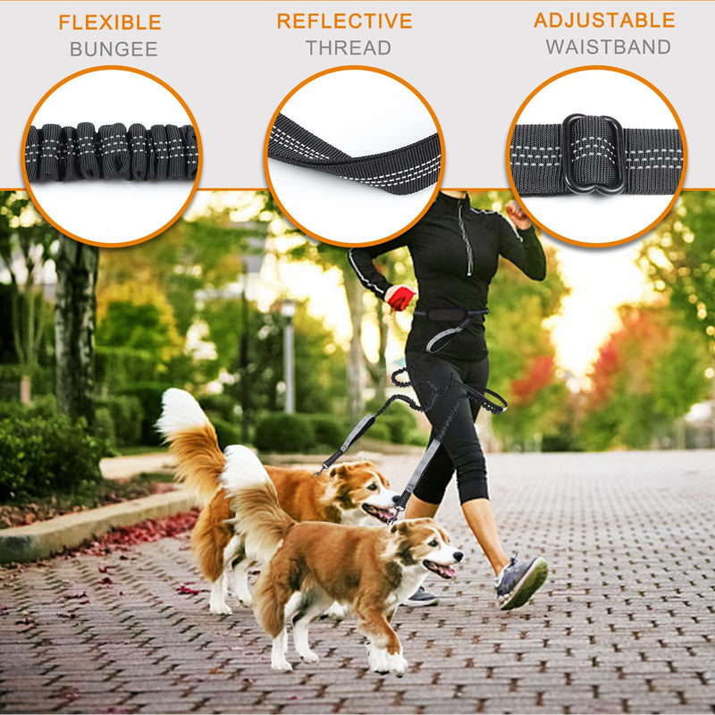 Alsol Lamesa Hands Free Double Dog Leash-Dual Handle Bungee Leash for Medium Dogs Walking,Running,Hiking and Jogging,360° Tangle Free Comfortable Reflective Leash Black - BeesActive Australia