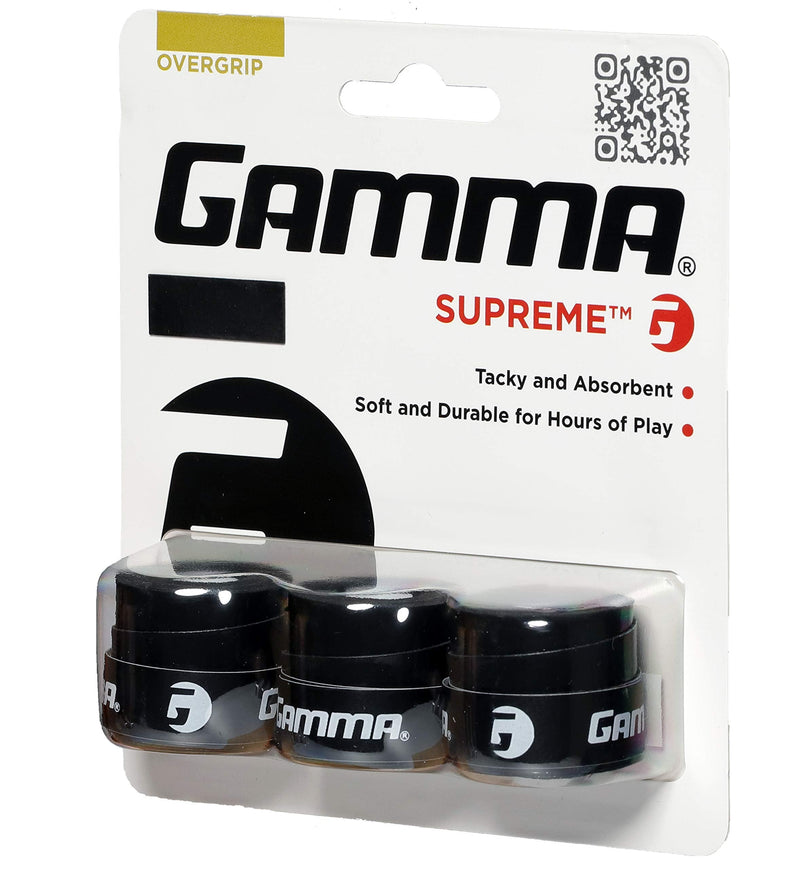 Gamma Sports Supreme Overgrip, for Tennis, Pickleball, Squash, Badminton, and Racquetball, Durable and Absorbent, Easy to Apply, Various Colors 3 Pack Black - BeesActive Australia