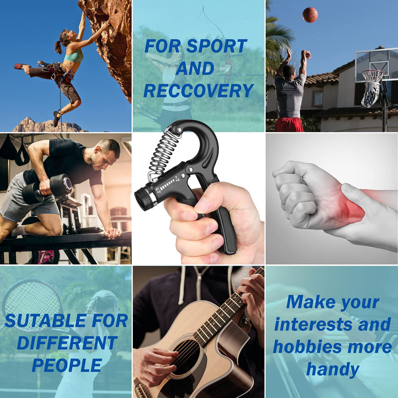 AIXPI Grip Strength Trainer, Hand Grip Exerciser Strengthener with Adjustable Resistance 11-132 Lbs (5-60kg), Forearm Strengthener, Hand Exerciser for Muscle Building and Injury Recover black-2pack - BeesActive Australia