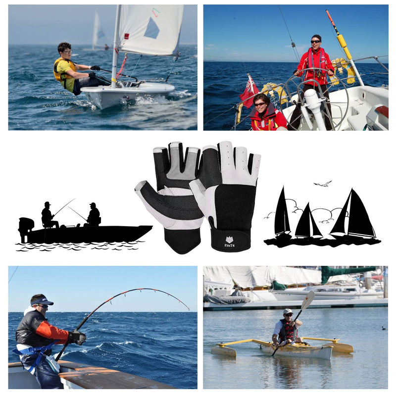 FitsT4 Sailing Gloves 3/4 Finger and Grip Great for Sailing, Yachting, Paddling, Kayaking, Fishing, Dinghying Water Sports for Men and Women black Medium - BeesActive Australia