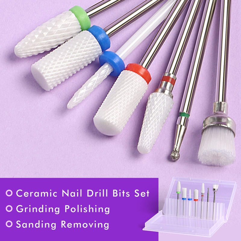 Ceramic Nail Drill Bits Set ECBASKET 7pcs 3/32 inch Diamond Carbide Nail Drill Bit for Remove Acrylic Gel Nails Cuticle Manicure Pedicure B-01 Ceramic Nail Drill Bits Set - BeesActive Australia