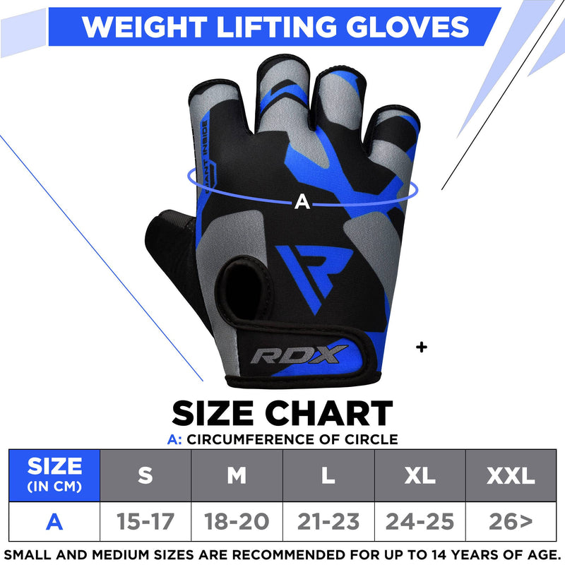 RDX Weight Lifting Gloves Gym Fitness Workout, Anti Slip Padded Palm Protection Elasticated Strength Training Equipment Men Women Half Finger Exercise Bodybuilding Calisthenics Cycling Rowing Climbing Blue Large - BeesActive Australia