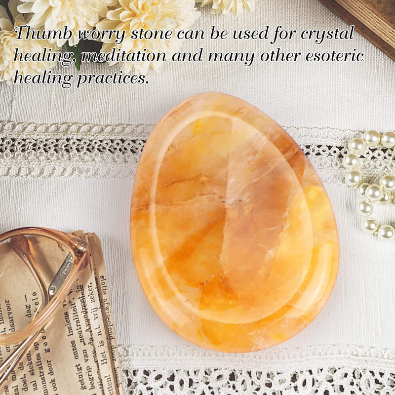 Hxswkk 1.7inches Citrine Thumb Worry Palm Stones for Anxiety Egg Shape Hand Carved Therapy Chakra Pocket Gemstone Home Decor Gifts - BeesActive Australia