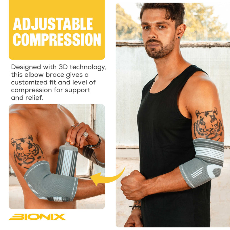 Bionix Elbow Support Brace - Compression Arm Supports for Tendonitis, Arthritis, Pain Relief for Tennis Elbow, Golfers Elbow, Weightlifting, Gym - Adjustable Elbow Support for Men Women Pack of 2 - S S (Pack of 2) - BeesActive Australia