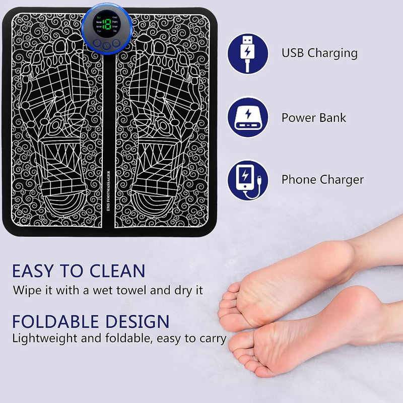 Electric Feet Massager, EMS Foot Massager, Folding Portable Rechargeable Foot Massage Mat, Reflexology Electronic Foot Massager Machine for Pain and Circulation, 8 Modes 19 Intensities Relax Muscles - BeesActive Australia