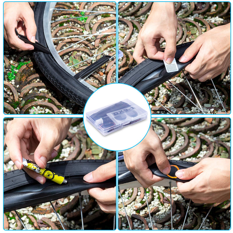 Maifede Bike Inner Tire Patch Repair Kit - with 11 PCS Vulcanizing Patches, 6 PCS Pre Glued Patchs, Portable Storage Box, Metal Rasp and Lever - Also for Motorcycle, BMX and Inflatable Rubber. - BeesActive Australia