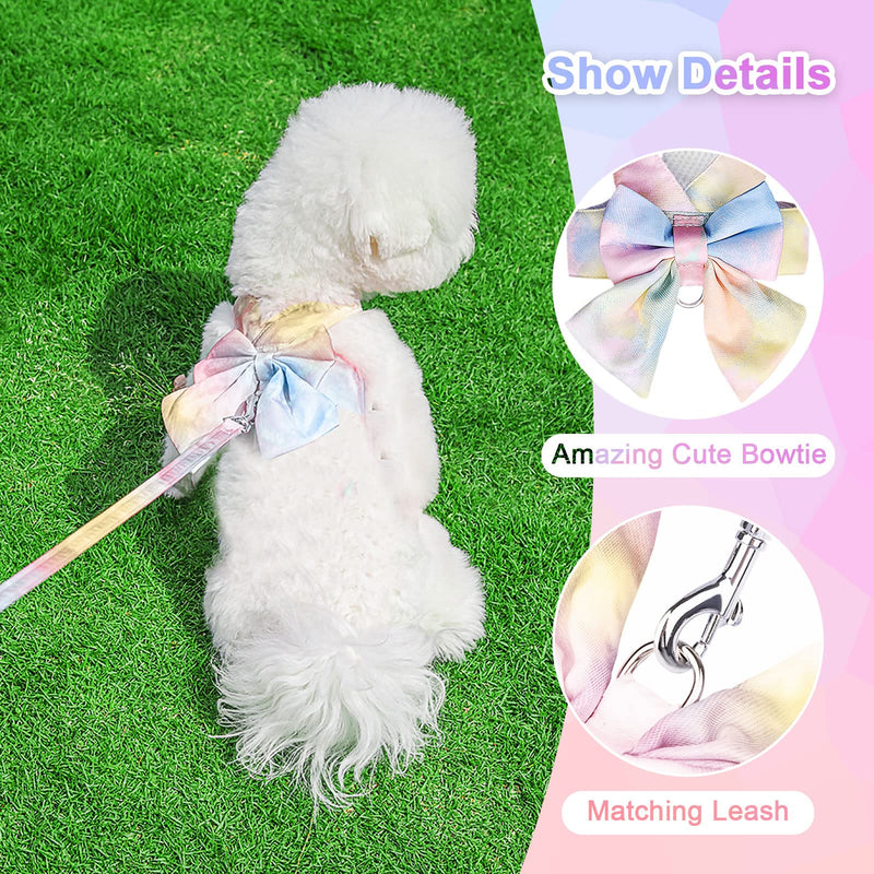 PETCARE Cute Bow Tie Dog Harness and Leash Set Elegant Rainbow Gradient Puppy Harness No Pull Soft Mesh Pet Cat Dog Vest Harnesses for Small Dogs Cats M (Suggest 5-8 lbs) Yellow - BeesActive Australia