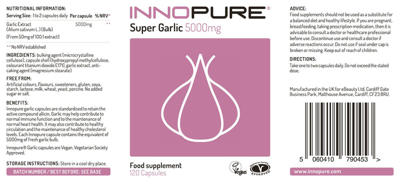 INNOPURE Odourless Garlic 5000mg (240 Capsules) Vegetarian Society Certified - Made in The UK (2 Pack) 0 Count (Pack of 1) - BeesActive Australia