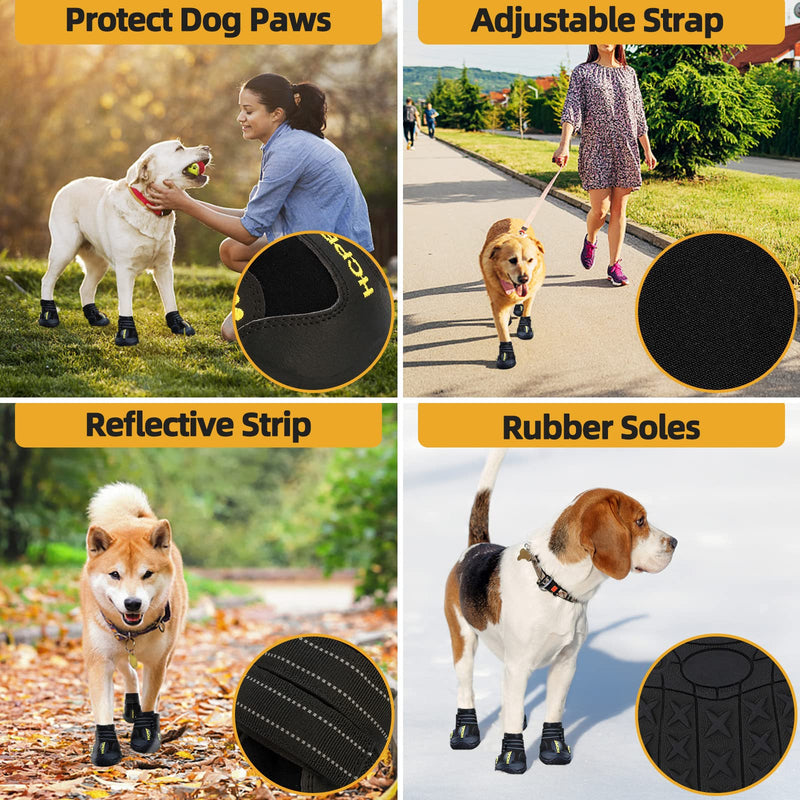 Hcpet Dog Boots Paw Protector, Anti-Slip Dog Shoes with Reflective Straps for Small Medium Large Puppy Booties #1 (width 1.57 inch) for 10-23 lbs Black-Waterproof - BeesActive Australia
