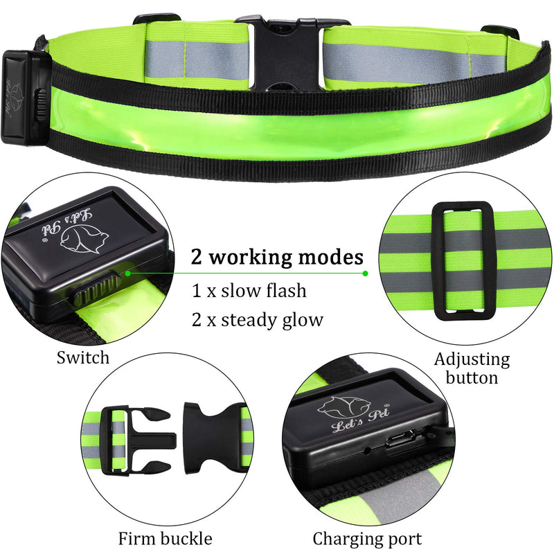 2 Pieces LED Reflective Belt USB Rechargeable Running Waist Belt High Visibility Reflective Belt Flashing Safety Belt for Running, Walking, Cycling, Women, Men, Kids Neon Green - BeesActive Australia