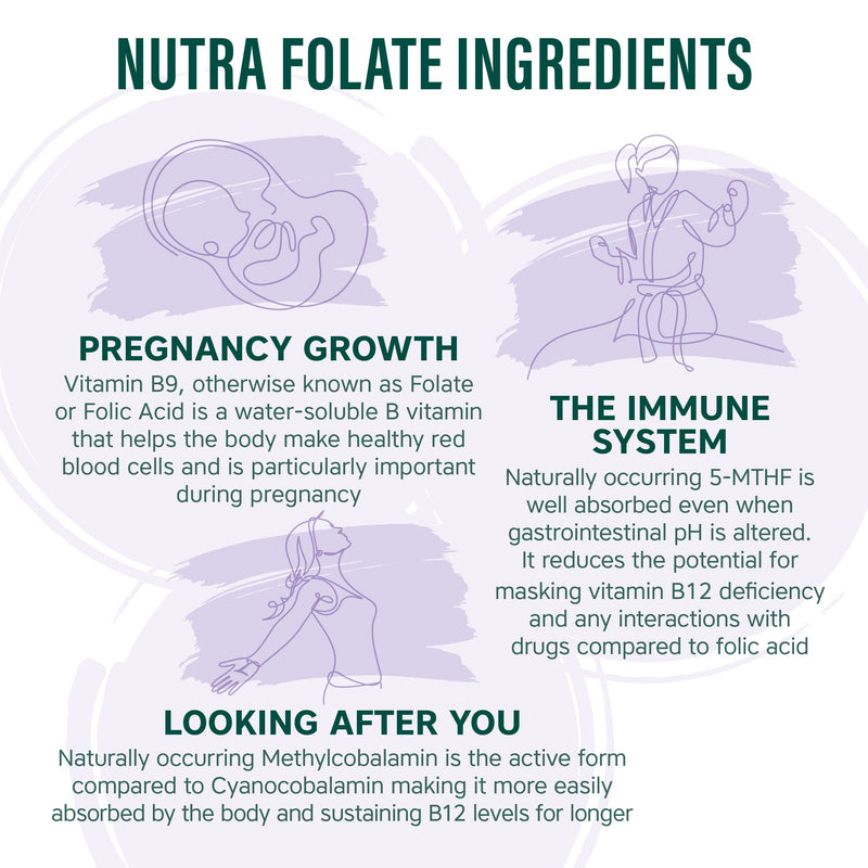 NUTRAFOLATE Plus - 400mcg Folic Acid Tablets (L-Methylfolate) | Vitamin B9-30 Tablets - Folic Acid Pregnancy & Pre-Pregnancy Vitamin - Contains Vitamins D, C and B12 - Vegetarian - NutraVit - BeesActive Australia