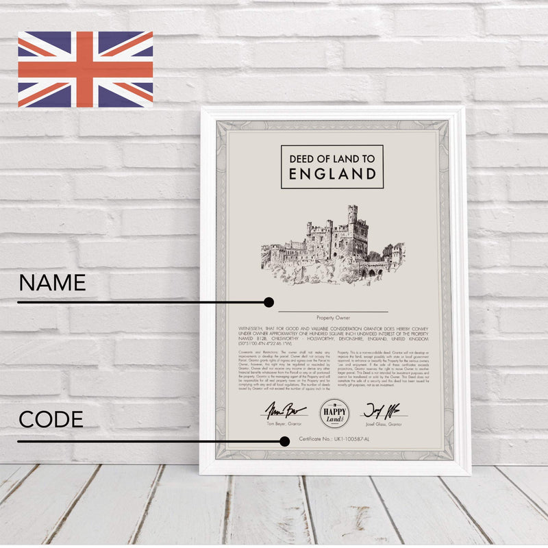 happylandgifts® A real piece of land | Nice gift for Birthday - Anniversary - Wedding - Mother's and Father's Day | 12 countries available | Personalized Land Owner's Certificate | ENGLAND (UK) | for mum, dad, brother, sister, husband, wife England (Uk) - BeesActive Australia