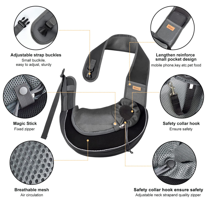 Cuby Pet Dog Sling Carrier Breathable Mesh Hand Free Adjustable Travel Safe Sling Bag Carrier for Puppy Dogs Cats L（12-17 lbs） Black - BeesActive Australia