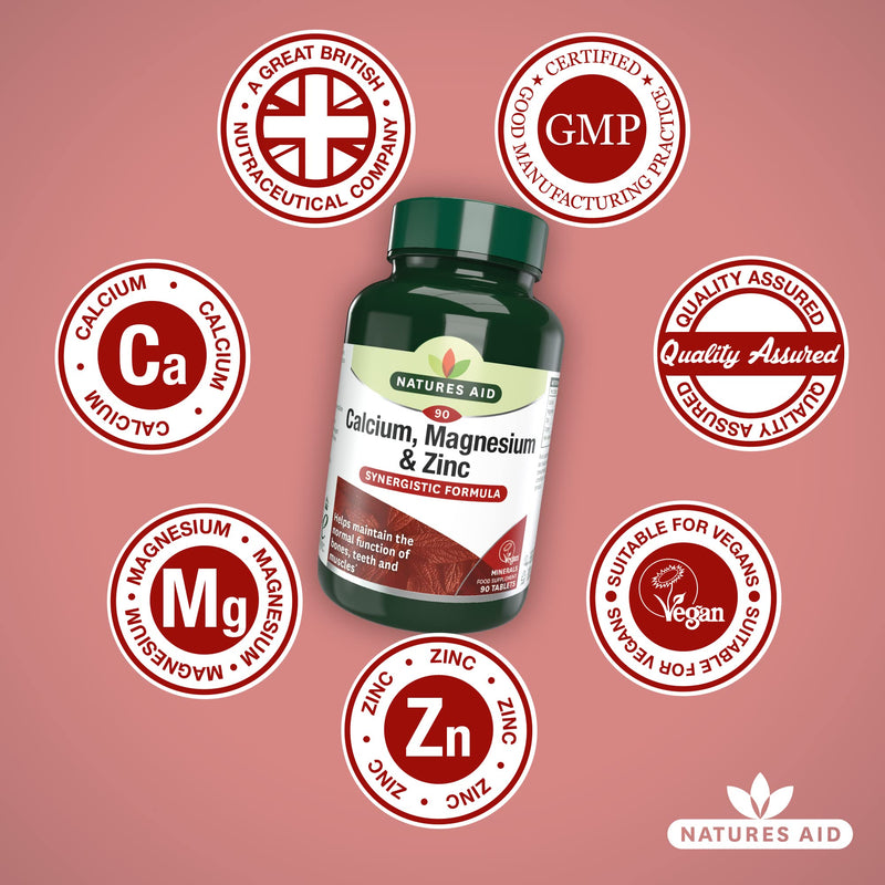 Natures Aid Calcium, Magnesium and Zinc, Maintain Normal Bones, Teeth and Muscle Function, Vegan, 90 Tablets Calcium, Magnesium and Zinc, 90 Tablets - BeesActive Australia
