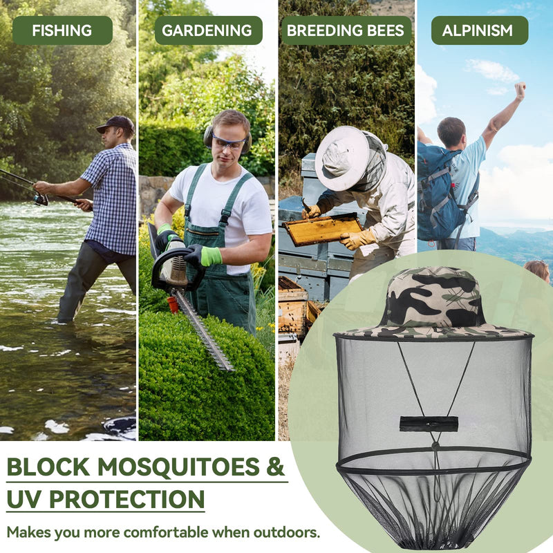 Mosquito Hat with Removable Netting,Midge Head Net Hat for Outdoor Hiking, Fishing, Camping, Climbing Camouflage Gray - BeesActive Australia