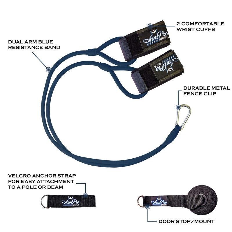 Arm Pro Bands Baseball Softball Resistance Training Bands - Arm Strength, Pitching and Conditioning Equipment, Available in 3 Levels (Youth, Advanced, Elite), Anchor Strap, Door Mount - Kinetic Bands Blue (College/Pro Level) - BeesActive Australia