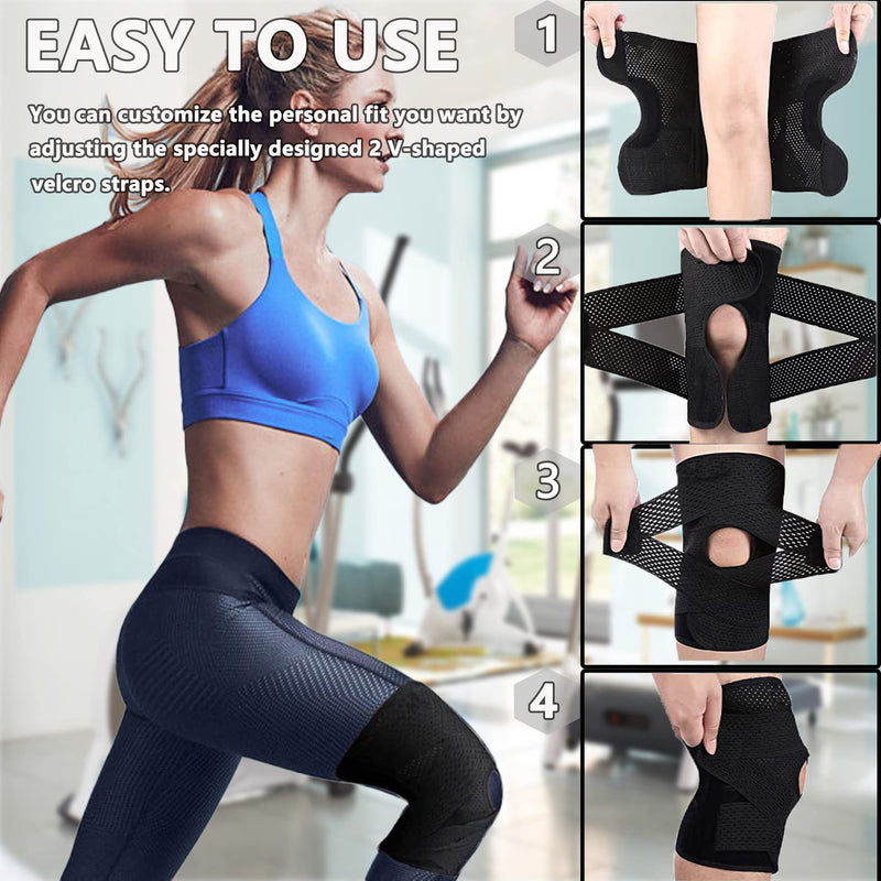 Knee Brace with Dual Side Stabilizers, Knee Support with Open Patella & Adjustable V-shape Fastening Straps,Medical Knee Pads for Men & Women for Meniscus Tear,ACL,Joint Pain Relief -1 PCS(Black,XXL) XXL Black - BeesActive Australia